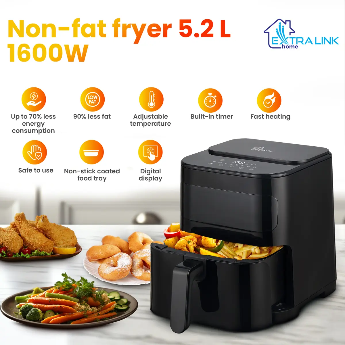 Фритюрница с горячим воздухом Extralink HOME AIR FRYER 5.2L EU SJ-520 Photo 21