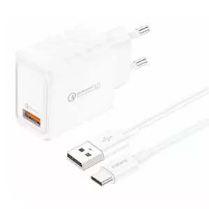 FONENG EU54 Mains Charger USB-A 3A with USB-A to USB-C Cable White