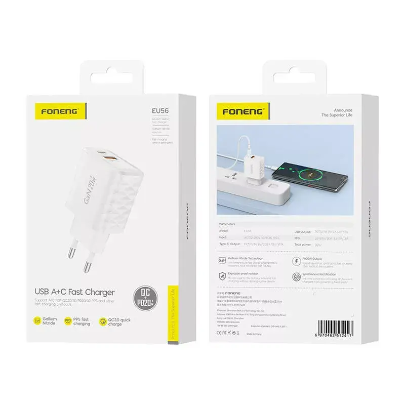 Foneng EU56 Wall Charger 20W USB-A & USB-C Photo 2