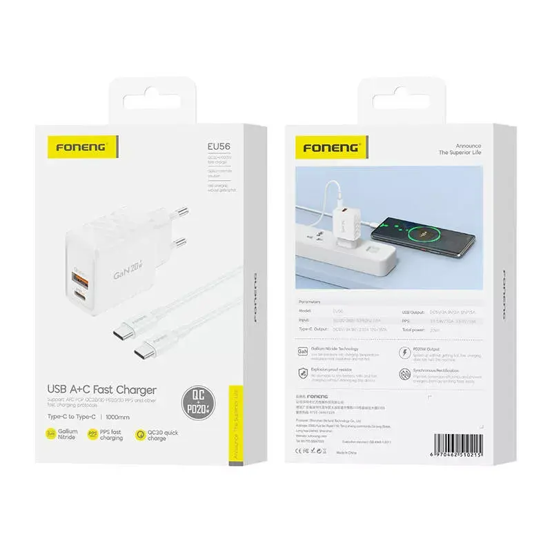 FONENG EU56 20W Wall Charger with USB-C Cable Photo 3