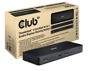 Док-станция для ноутбука Club 3D CSV-1583 Thunderbolt 4 проводная черная с кардридером и множеством портов USB