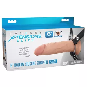 Hollow Strap-On Fantasy X-Tensions Elite Silicone Black — 16.5 cm sleeve, inner Ø 3.2 cm, harness adjustable