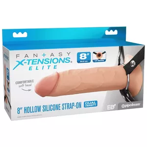 Strap-on harness with 8" hollow Dual Density silicone penis sleeve — Fantasy X-Tensions Elite, black