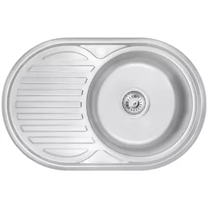Kitchen sink AB model 770×500×0.8 mm, stainless steel, right-side bowl, includes siphon