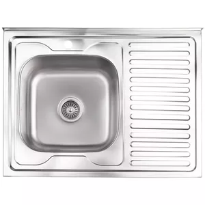 Kitchen sink AB model 800x600x0.6 mm with surface, left-hand bowl, with siphon, top-mount