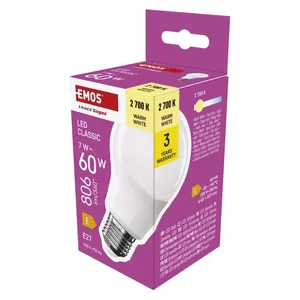 LED spuldze EMOS CLS A60 7W 806 lm E27 silti balta