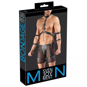 Мужской комплект Svenjoyment 21805101731 XL — шорты из пауэрнета с нагрудной портупеей, регулируемые ремни матового вида, наручи для рук