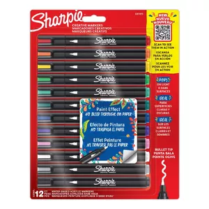 Akrila krāsas pildspalvas Sharpie Creative Marker 12 gab. Apaļā uzgalis Melns
