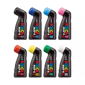 Marķešu komplekts POSCA PCM-22 — 8 krāsas (melns, zils, zaļš, gaiši zils, rozā, sarkans, balts, dzeltens)