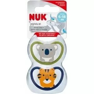 Knupītis Nuk silikona 6–18 mēn Space, 2 gab., ortodontiska forma