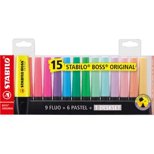 Highlighter set Maped — STABILO BOSS ORIGINAL 15 pcs, chisel tip, multicolour