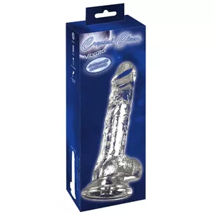 Vibrator Crystal Crystal Clear Silicone Transparent — rechargeable TPE/ABS, 24.5 cm total, 19 cm insertion, Ø 4.1–4.7 cm, 10 modes, suction cup