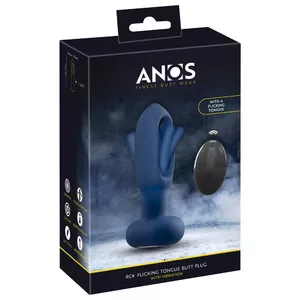 Анальный вибратор ANOS Silicone Black — конический плаг с функцией «язычка», перезаряжаемый, 10+10 режимов, 14,1 см, Ø макс. 3,5 см