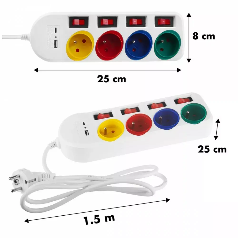 Strāvas pagarinātājs MACLEAN MCE508 4 kontaktligzdas 1,5 m ar USB Photo 6