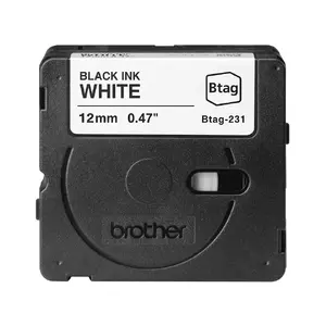 Brother BTAG-231 etiķešu lente Melna uz balta 1.2 cm 4 m