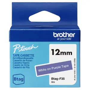 Brother BTAG-F35 Marķēšanas lente Balts uz purpursarkana 1.2 cm x 4 m priekš P-touch PT-N10 PT-N20 PT-N25BT
