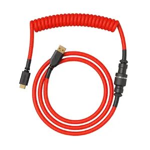Coiled USB Cable GLORIOUS for GMMK Crimson Red — detachable keyboard cable, coiled design