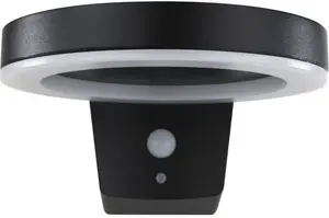 LED solar wall light REV 2023001100 — round metal housing with motion detection