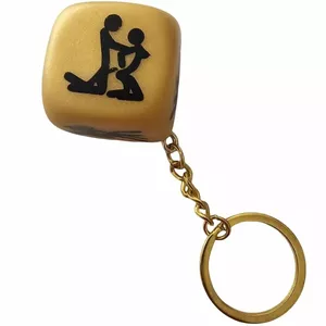 Keychain diablo picante D-241809 — golden dice keychain with pose icons