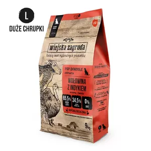 Dry dog food wiejskazagroda Beef Turkey Adult L 9 kg — complete nutrition for adult large dogs, 31% protein, 20% fat