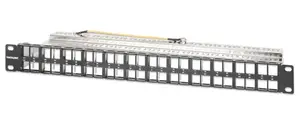 Intellinet 48-Port Shielded Blank Patch Panel, 1U 19-inch Rackmount Keystone Panel with Removable Cable-Management Bar and RJ-45 Connectors