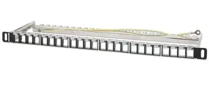 Intellinet 19-inch 24-Port Shielded Blank Patch Panel 0.5U Unloaded Rackmount Keystone Panel with Removable Cable-Management Bar Black