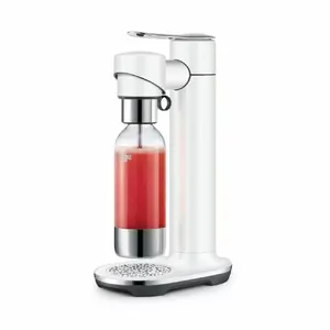 Soda maker Sage InFizz Fusion Stainless Steel White — carbonates 1 L bottles, uses 60L CO2 canisters, dimensions 430×150×260 mm