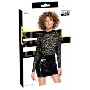 Платье Black Level мини из винила и кружева, длинные рукава, размер M, 100% полиэстер с полиуретановым покрытием, кружево 98% полиамид 2% спандекс