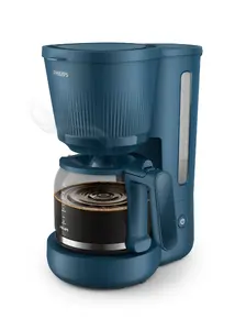 Philips HD7411/70 manual drip coffee maker with 1.32 L water tank, 1080 W power, 10-cup capacity, and jug for ground coffee, blue