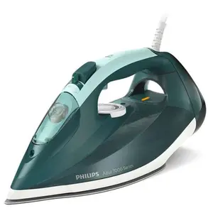 Philips 7000 series DST7031/70 steam iron with 2800 W power, SteamGlide Plus soleplate, 50 g/min continuous steam, 250 g/min steam boost, and 0.3 L water tank in green and mint color