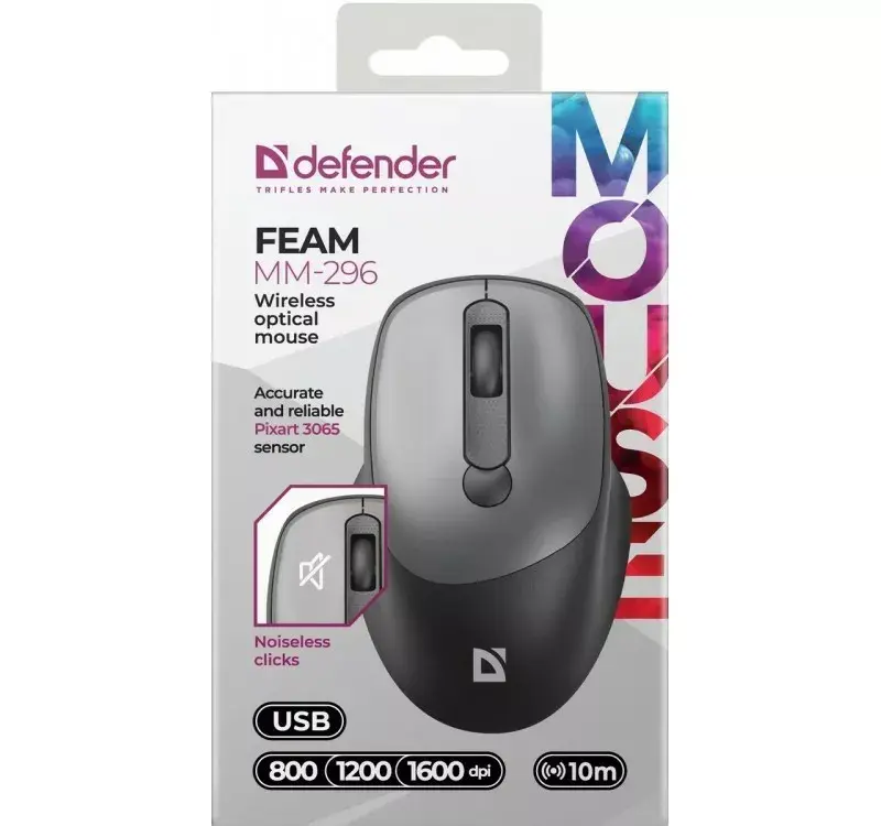 Wireless Mouse Defender Silent Click Feam Grey Photo 2