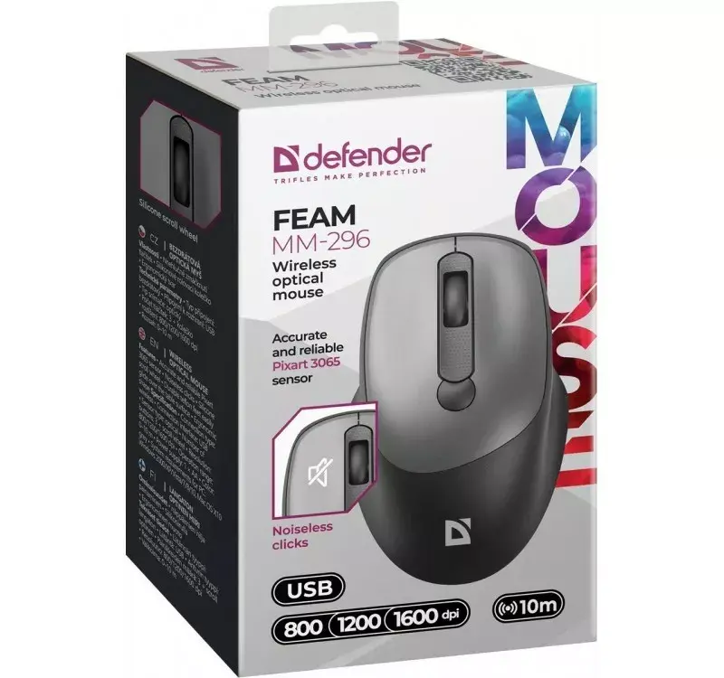 Wireless Mouse Defender Silent Click Feam Grey Photo 3