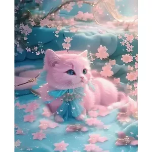 Diamond mosaic kit Norimpex Pink Cat - craft mosaic art set for children and adults