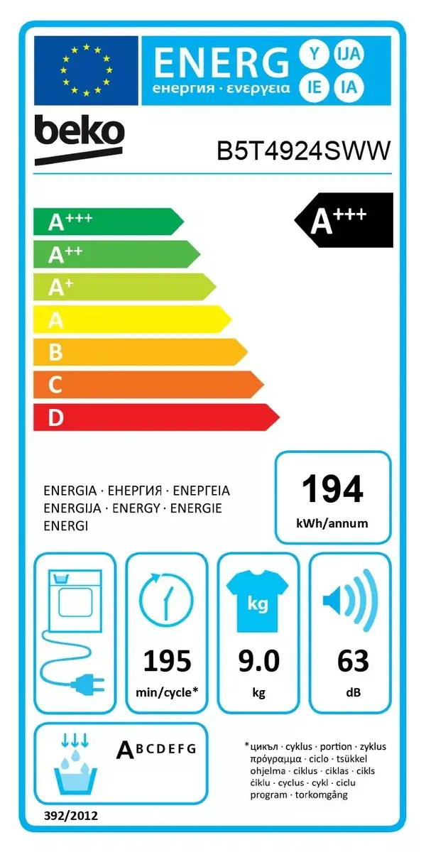 Tumble dryer BEKO B5T4924SWW 9 kg heat pump Photo 5