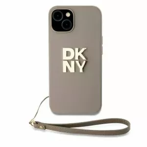 Чехол с ремешком DKNY PU Leather Stack Logo для iPhone 13 бежевый