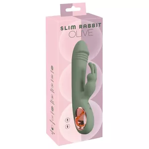 Vibrator you2toys Slim Rabbit Olive — silicone dual vibrator, 21.4 cm total, 12.5 cm insertion, Ø max 3.6 cm, rechargeable, waterproof