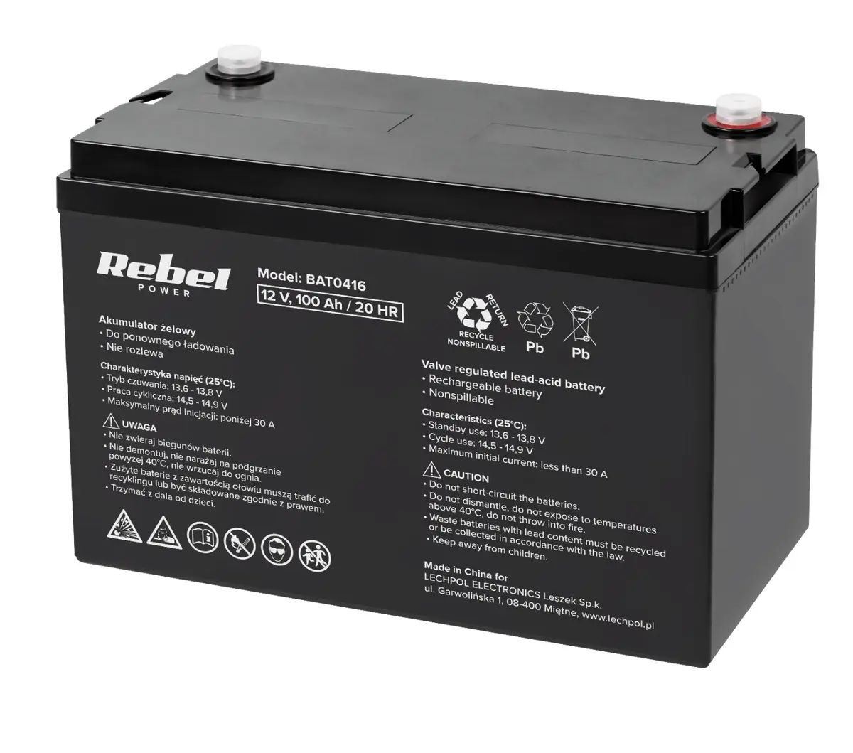 Aizvērts 12V gēla akumulators Rebel CSB-12100