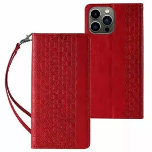 Hurtel Magnet Strap Case for iPhone 13 Pro Max — Wallet with Mini Lanyard Pendant, Red