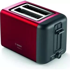 Тостер Bosch TAT3P424 — 2 ломтика, 970 Вт, корпус из нержавеющей стали, черно-красный