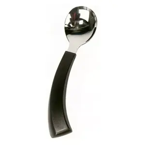 Eating spoon SUNDO curved design for left-handed users, plastic handle, 18.5 cm, black