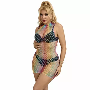 Сетчатое платье SUBBLIME Rainbow с высоким воротом без рукавов, one size — бодистокинг
