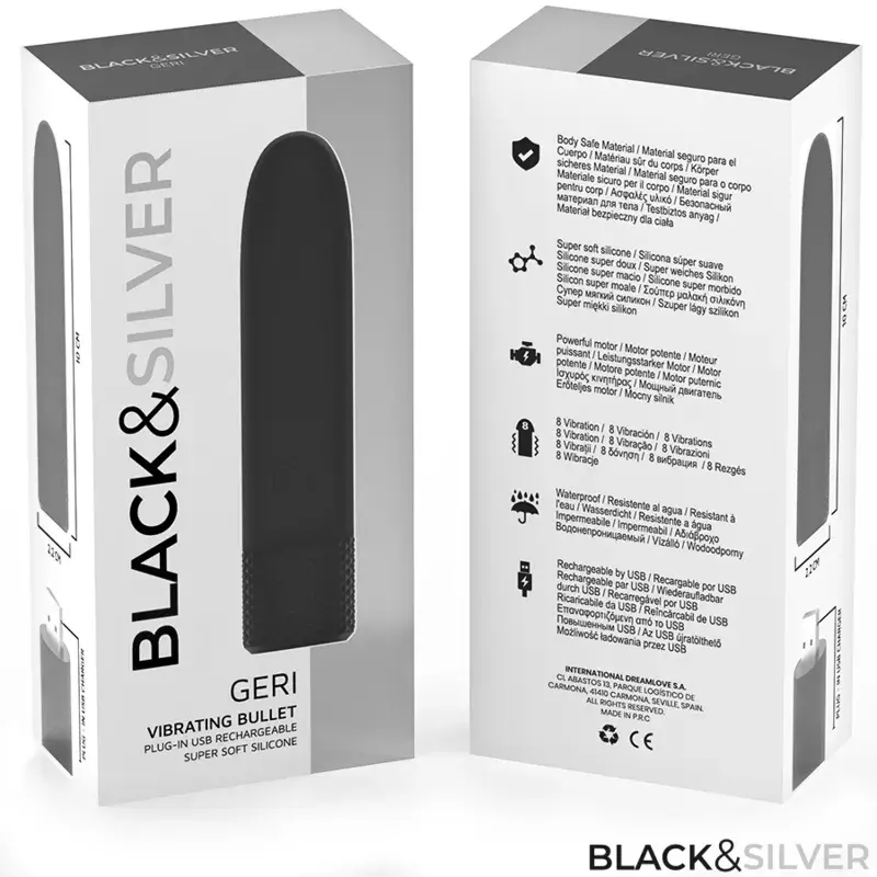 Vibrācijas lodīte black&silver Geri USB uzlādējamā Photo 7