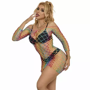 Платье-сетка SUBBLIME BODYSTOCKINGS Rainbow с длинными рукавами, один размер