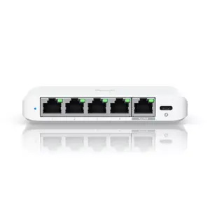 Pārvaldāms switches UBIQUITI UniFi Flex Mini 2.5G 5 porti PoE, 5× 2.5G RJ‑45, USB‑C, PoE 57V