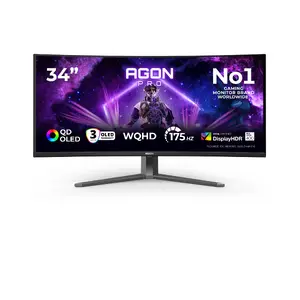 AOC AGON PRO AG346UCD datora monitors 34 collas QD-OLED Wide Quad HD 3440 x 1440 pikseļi 175 Hz 0.03 ms izliekts spēļu displejs