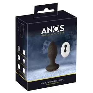 Вибрирующая вращающаяся анальная пробка ANOS Silicone Black — общая длина 9,7 см, вставляемая 7,5 см, Ø макс. 3,4 см, перезаряжаемая, с пультом