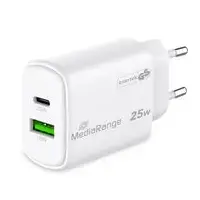 Сетевое зарядное устройство MediaRange MRMA112-2 для смартфонов и планшетов, 25 Вт, USB‑C, 100–240 В, белое