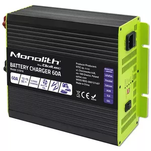 Lādētājs QOLTEC 51916 60A 12V priekš LiFePO4, AGM, GEL un SLA akumulatoriem