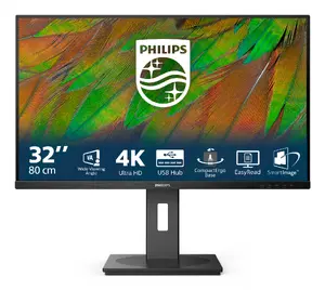Philips 3000 series 32B1N3800/00 31.5-inch 4K Ultra HD LCD computer monitor with 3840 x 2160 pixels, VA panel, built-in speakers, and USB hub in black