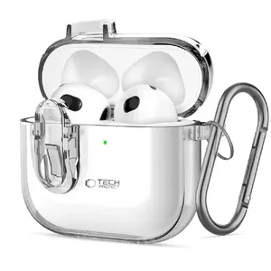 Plāns aizsargvāciņš Tech-Protect priekš Apple AirPods 4, caurspīdīgs, viegls ar karabīnes cilpu
